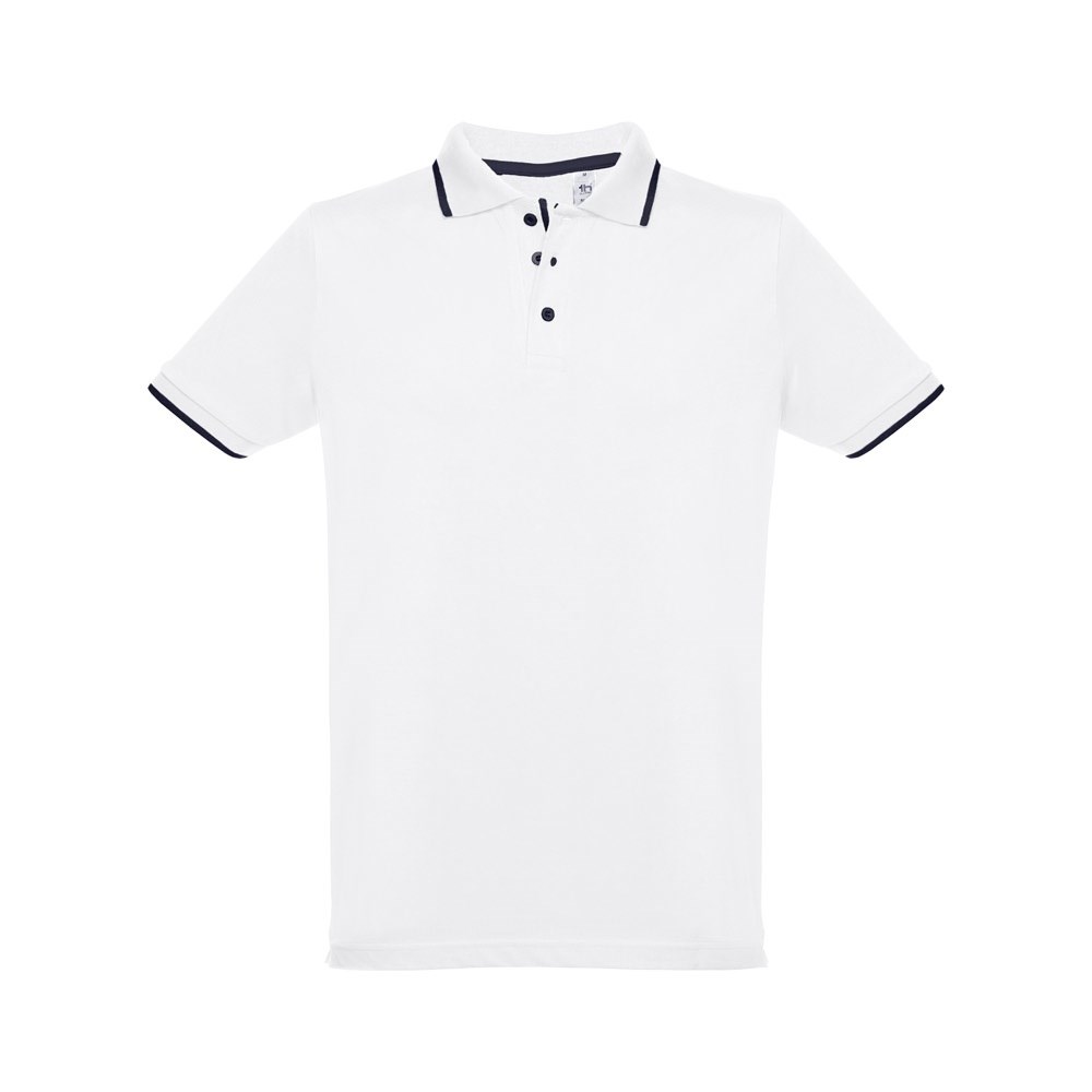 THC ROME WH. Zweifarbiges Baumwoll-Poloshirt für Männer. Weiße Farbe
