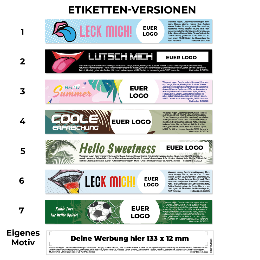 Wassereis mit individuellem Etikett